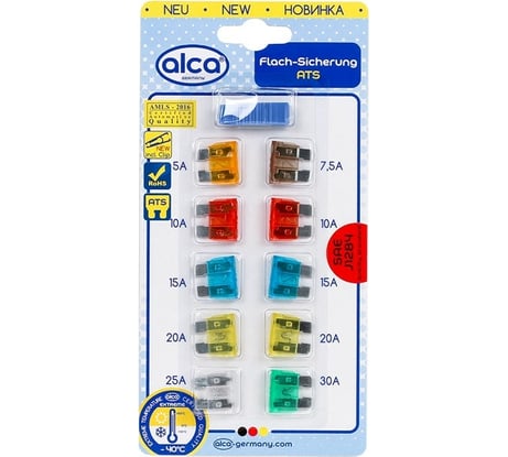 Флажковые предохранители Alca в блистере, набор 10 шт. 5-30 А 690000
