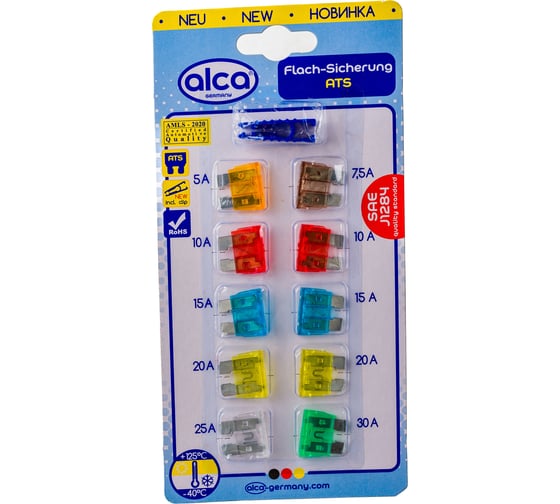 Флажковые предохранители Alca в блистере, набор 10 шт. 5-30 А 690000