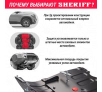Защита картера и КПП sheriff для CHERY Kimo 2006-2014 1.3, гнутая, сталь 2.0 мм, с крепежом 1329