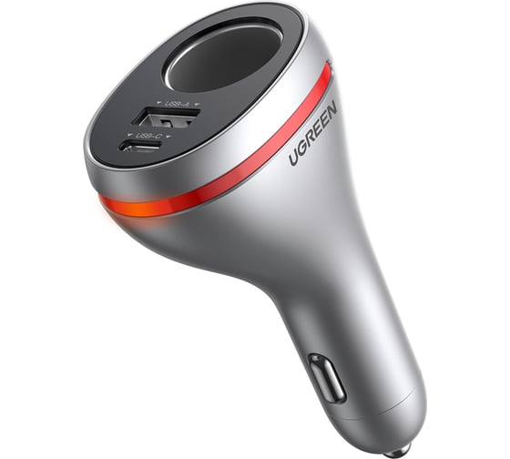 Автомобильное зарядное устройство Ugreen cd204 с разъемами usb-a, usb-c, с широким разъемом, серебристый 60712 1