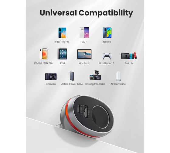 Автомобильное зарядное устройство Ugreen cd204 с разъемами usb-a, usb-c, с широким разъемом, серебристый 60712