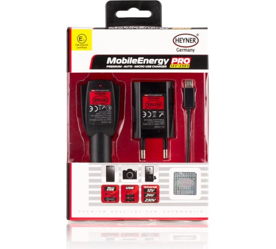 Зарядное устройство Heyner Micro USB 12/24В+230В вых.1000 мА 511 520