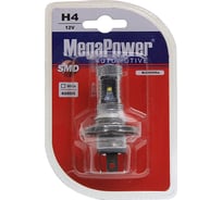Автолампа MEGAPOWER H4 P43t 6 SMD CREE WHITE 6000K блистер 180лм 12V 1 10 100 80545