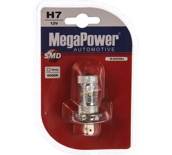 Автолампа MEGAPOWER H7 PX26d 6 SMD CREE WHITE 6000K блистер 336лм 12V 1 10 100 80555