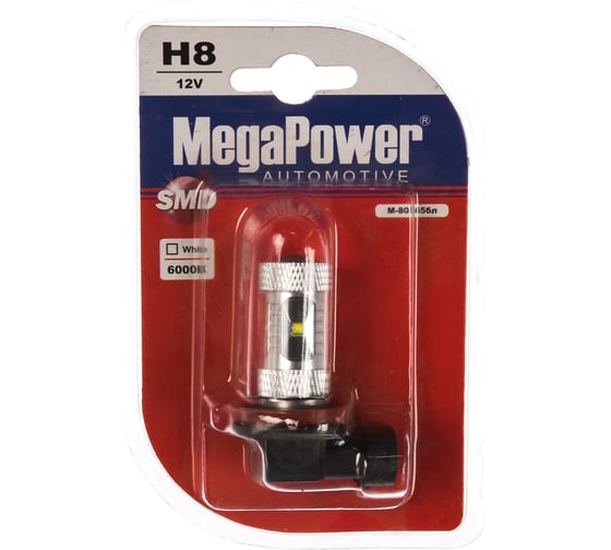 Автолампа MEGAPOWER H8 PGJ19-1 6 SMD CREE WHITE 6000K блистер 180лм 12V 1 10 100 80565 1