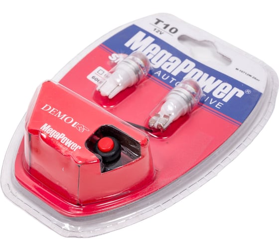 Автолампа MEGAPOWER T10W W2.1x9.5d 1 SMD 7080 WHITE 6000K 80лм 12V 10 100 10712