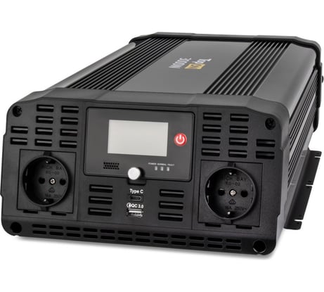 Автомобильный инвертор TopOn 3000w 2 розетки, чистый синус, type-c pd, usb qc, lcd экран, пиковая мощность 6000w черный TOP-PI3000