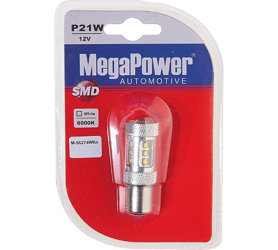 Автолампа P21W BA15s 16 SMD WATTS CREE WHITE MEGAPOWER M-56274Wбл