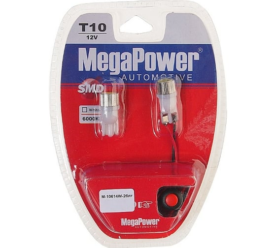 Автолампа T10W W2.1x9.5d 1 SMD 7080 WHITE MEGAPOWER M-10614W-2блт
