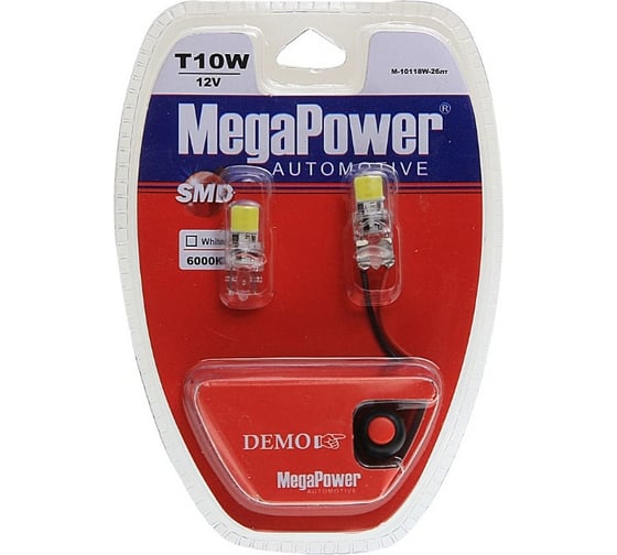 Автолампа T10W W2.1x9.5d 2 LED COB WHITE MEGAPOWER M-10118W-2блт