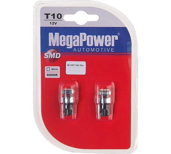 Автолампа T10W W2.1x9.5d 3 SMD 2835 WHITE MEGAPOWER M-10111W-2бл 1