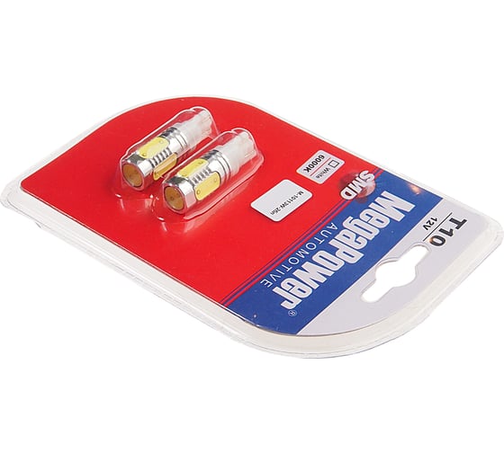 Автолампа T10W W2.1x9.5d 4 SMD MEGA WHITE MEGAPOWER M-10113W-2бл