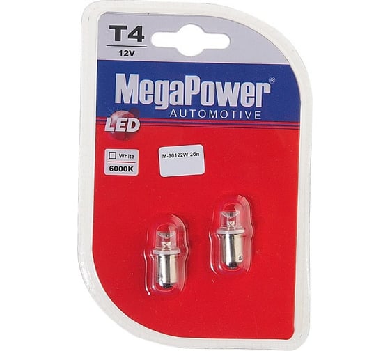 Автолампа T4W BA9s 1 LED CONCAVE WHITE блистер MEGAPOWER M-90122W-2бл 1
