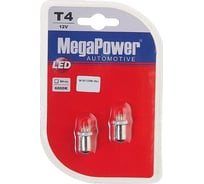 Автолампа T4W BA9s 4 LED блистер 2 шт WHITE MEGAPOWER M-90123W-2бл