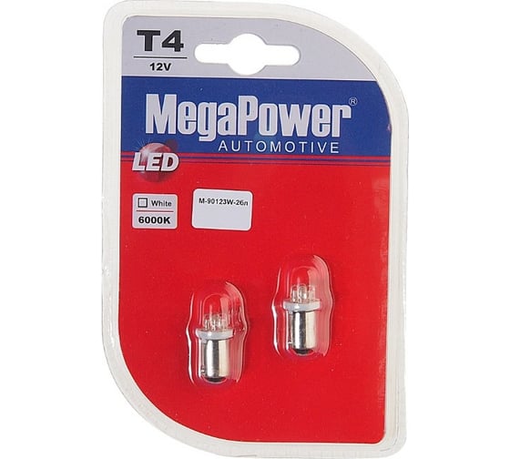 Автолампа T4W BA9s 4 LED блистер 2 шт WHITE MEGAPOWER M-90123W-2бл