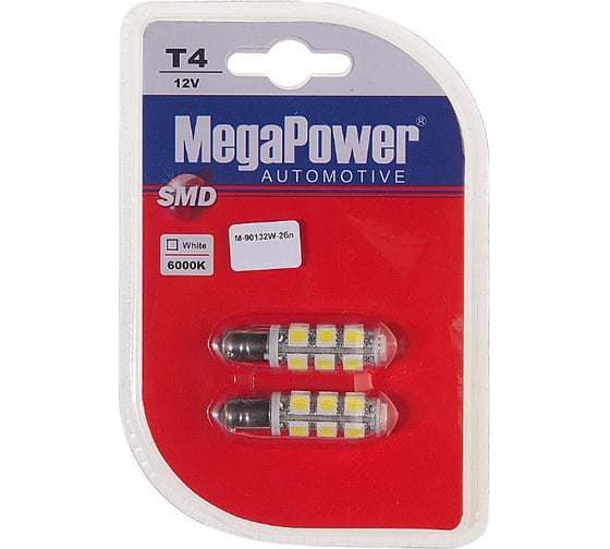 Автолампа T4W BA9s 13 SMD 5050 WHITE блистер MEGAPOWER M-90132W-2бл