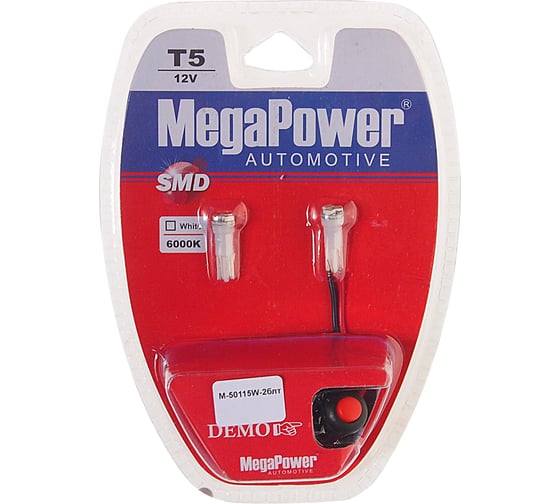 Автолампа T5 W2х4.6d 3 SMD 3020 WHITE блистер MEGAPOWER M-50115W-2блт