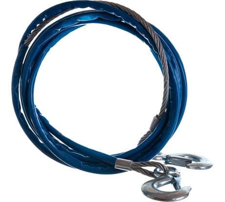 Трос буксировочный 4500кг длина 4м, стальной D=8мм в оплетке с крюками Megapower M-75008 659384