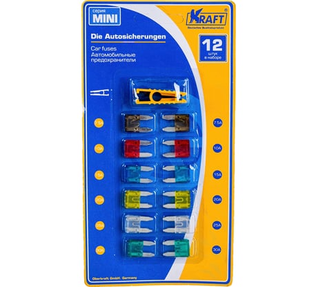 Набор предохранителей KRAFT в блистере, серия MINI, 12 шт KT 870008