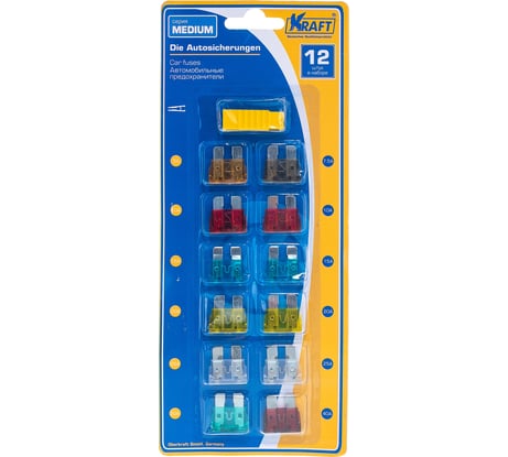 Набор предохранителей KRAFT в блист, серия MEDIUM, 12 шт KT 870000