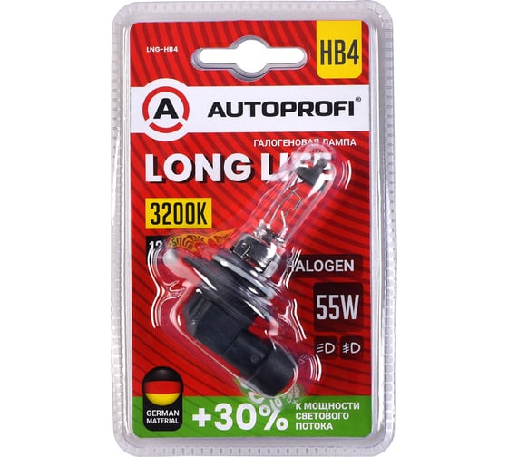 Автомобильная галогенная лампа AUTOPROFI HB4, 12V, 55W, (P22d),1 шт, +30% LONG LIFE LNG-HB4