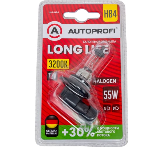 Автомобильная галогенная лампа AUTOPROFI HB4, 12V, 55W, (P22d),1 шт, +30% LONG LIFE LNG-HB4