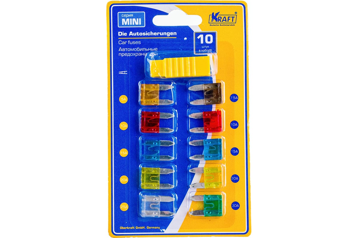 Предохранитель флажковый мини 5-30 А 10 шт.с пинцетом (KRAFT)