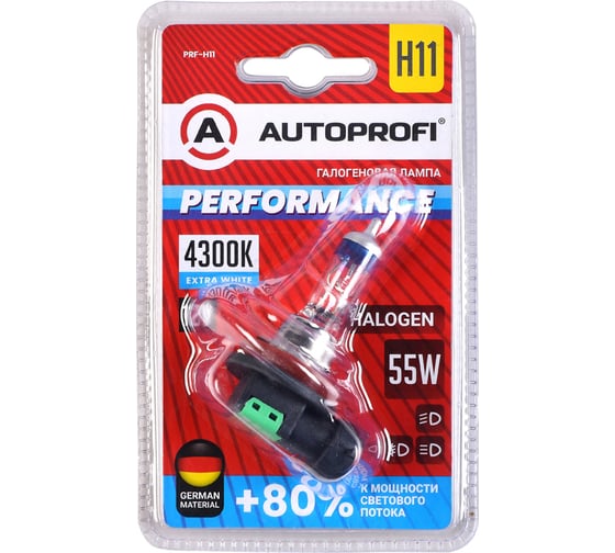 Автомобильная галогенная лампа AUTOPROFI H11, 12V, 55W, (PGJ19-2),1 шт, +80% PERFORMANCE PRF-H11