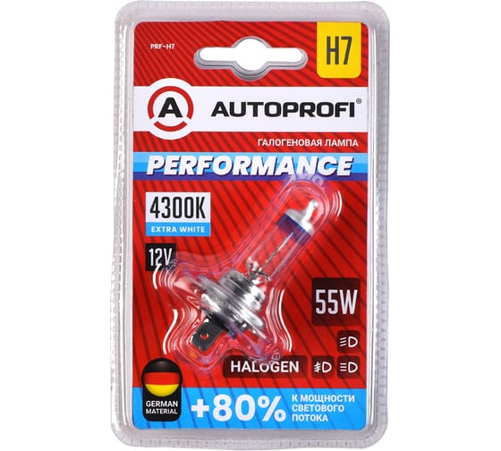 Автомобильная галогенная лампа AUTOPROFI H7, 12V, 55W, (PX26D),1 шт, +80% PERFORMANCE PRF-H7