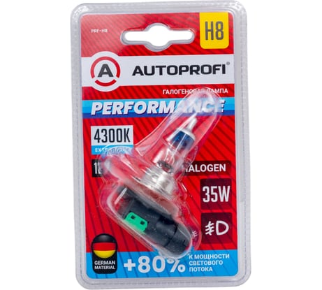 Автомобильная галогенная лампа AUTOPROFI H8, 12V, 35W, (PGJ19-1),1 шт, +80% PERFORMANCE PRF-H8