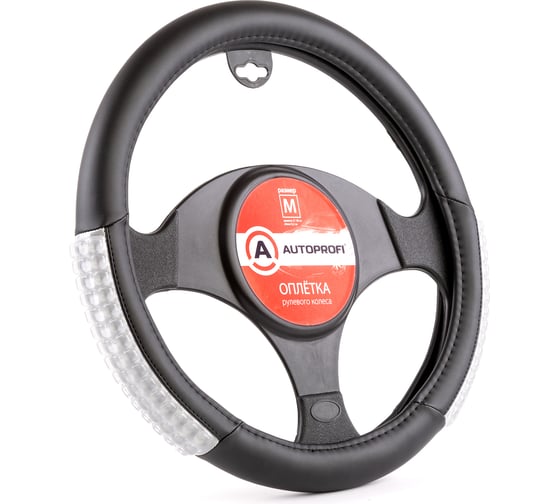 Оплетка руля AUTOPROFI экокожа AP-1947 BK GY M