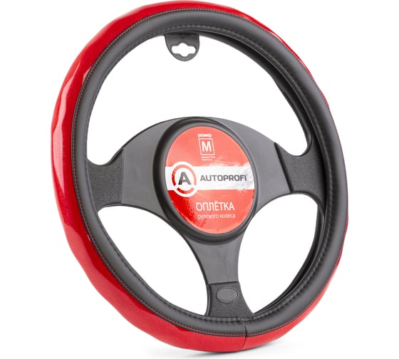 Оплетка руля AUTOPROFI экокожа AP-1933 BK RD M 1