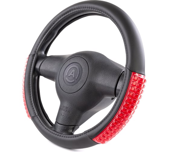 Оплетка руля AUTOPROFI экокожа AP-1947 BK RD M 1