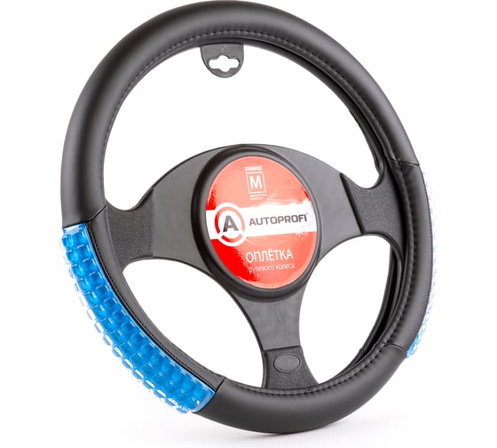 Оплетка руля AUTOPROFI экокожа AP-1947 BK BL M 1