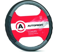 Оплетка руля AUTOPROFI серия LUXURY натуральная кожа с прострочкой чёрн серый М AP-1070 BK GY M