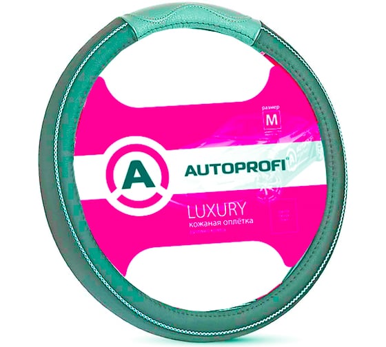 Оплетка руля AUTOPROFI серия LUXURY натуральная кожа чёрн серый М AP-1080 BK GY M 1