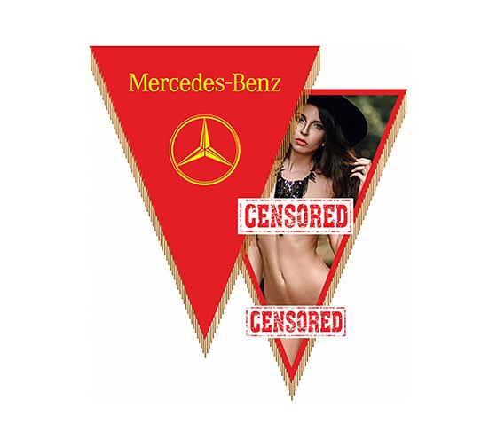 Треугольный вымпел Mersedes-Benz с девушкой фон красный SKYWAY S05101059