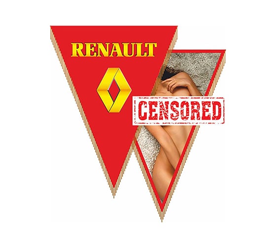 Треугольный вымпел RENAULT с девушкой фон красный буквы желтые SKYWAY S05101067
