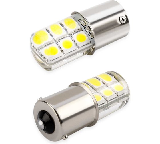 Автолампа SKYWAY диод S25 P21W 12V 12 SMD диодов, 1-контакт, BA15s белая, в комплекте 2 шт S08201047