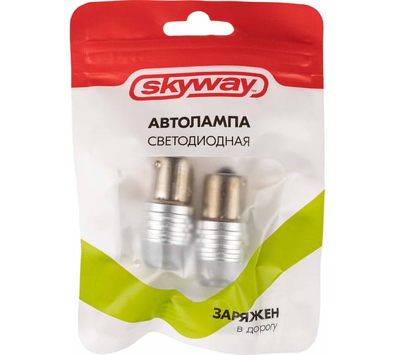 Автолампа SKYWAY диод S25 (P21W) 12V 3 SMD диода 1-конт BA15s белая, 2 шт. S08201039