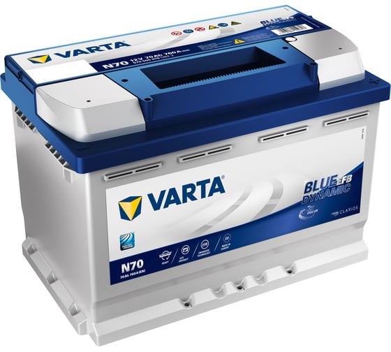 Аккумуляторная батарея VARTA 6СТ70з BLUE DYN EFB 278х175х190 570 500 076 D84 2 N70 1