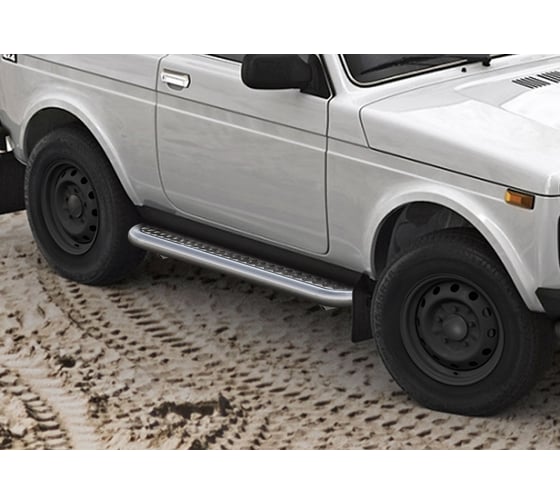 Пороги с листом d57 для Lada (4х4) 2121, внедорожник, 3-дв., 1995 Rival нерж. сталь, 2 шт R.6002.004