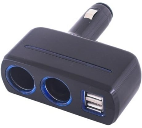 Разветвитель прикуривателя SKYWAY 2 гнезда + 2 USB черный предохранитель 5 А S02301019