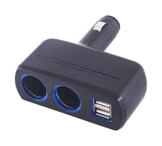 Разветвитель прикуривателя SKYWAY 2 гнезда + 2 USB черный предохранитель 5 А S02301019