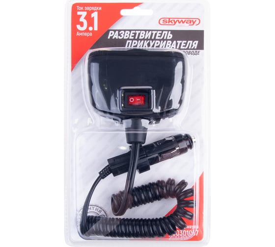 Разветвитель прикуривателя SKYWAY 2 гнезда + 2 USB 3.1 А S00301037