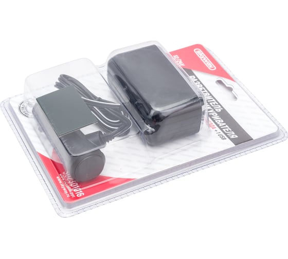 Разветвитель прикуривателя SKYWAY 2 гнезда + USB черный, предохранитель 10 А, USB 1 A S02301016