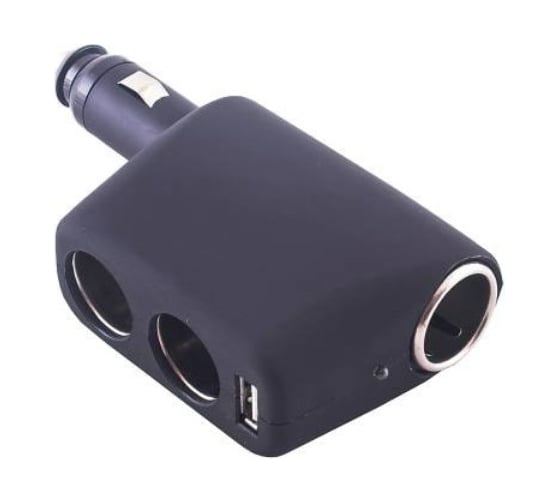 Разветвитель прикуривателя SKYWAY 2 гнезда + USB черный, USB 1 A, предохранитель 10 А S02301010