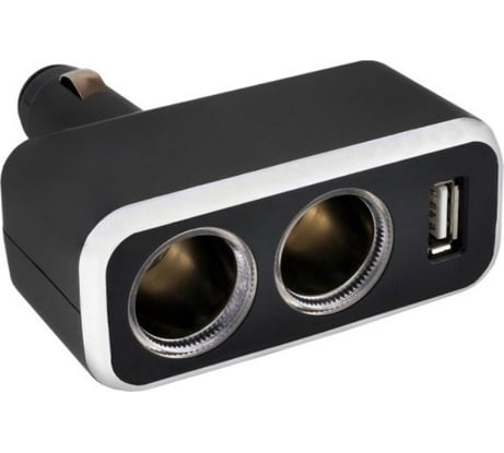 Разветвитель прикуривателя SKYWAY 2 гнезда + USB черный, предохранитель 5 А, USB 1 A S02301003