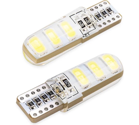 Автолампа диод SKYWAY T10 (W5W) 12V 6 SMD без цоколя 1-конт Белая CAN BUS комп.2 шт габ/стоп/салон S08201075