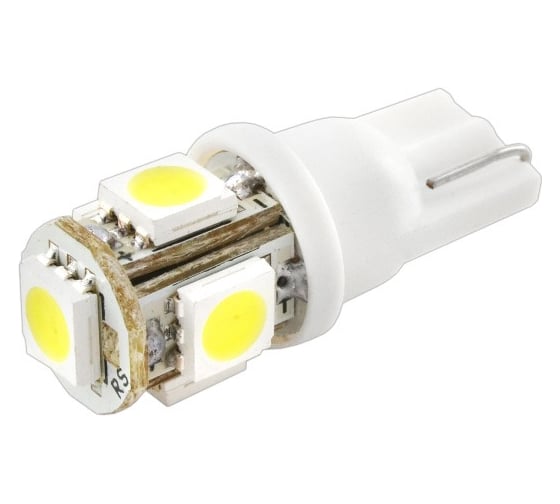 Автолампа диод SKYWAY T10 (W5W) 12V 5 SMD 1-конт Белая комп.2 шт габ/стоп/салон/номер S08201124